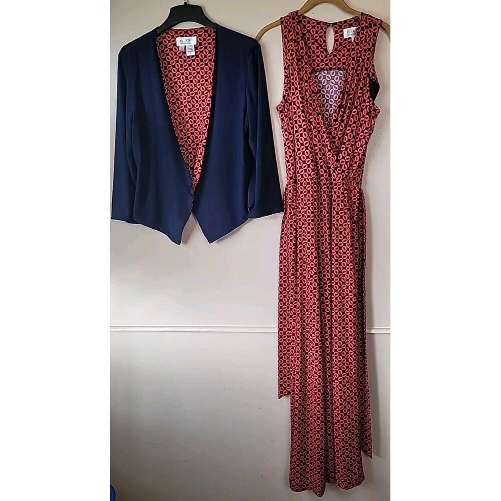 Nikki Poulos Jumpsuit Women Sz L Orange Blue Sleveless & XL Cardigan Reversible
